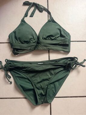 Kona Sol Olive Green Halter Tie Bikini Set